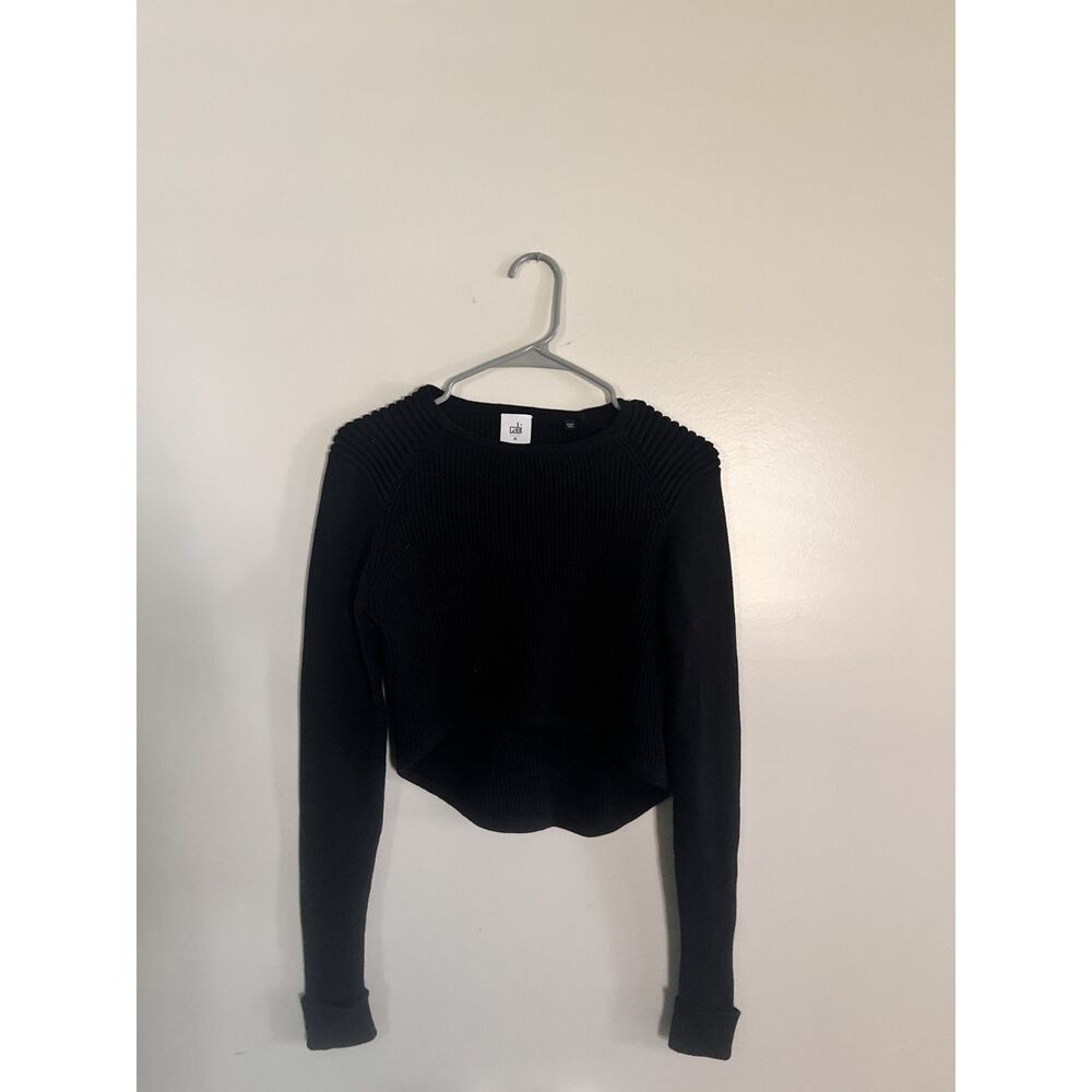 Cabi Ribbed Black Cropped Sweater Size Medium